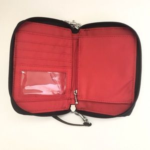 Vintage Baggallini wristlet wallet charcoal and red